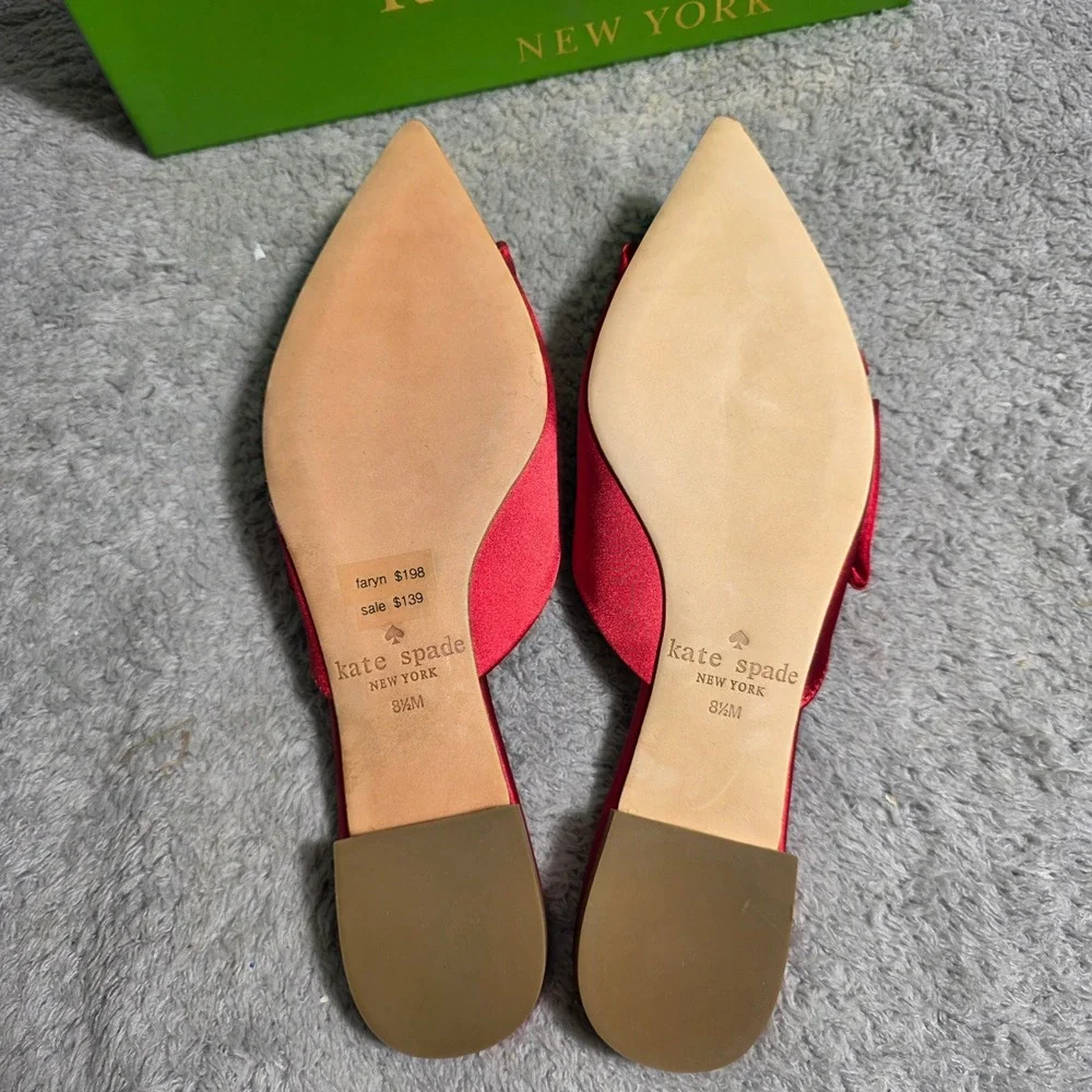 Kate Spade‎ Faryn Red Satin Bow Mules Flats Women's 8.5 M Christmas Shoes NEW